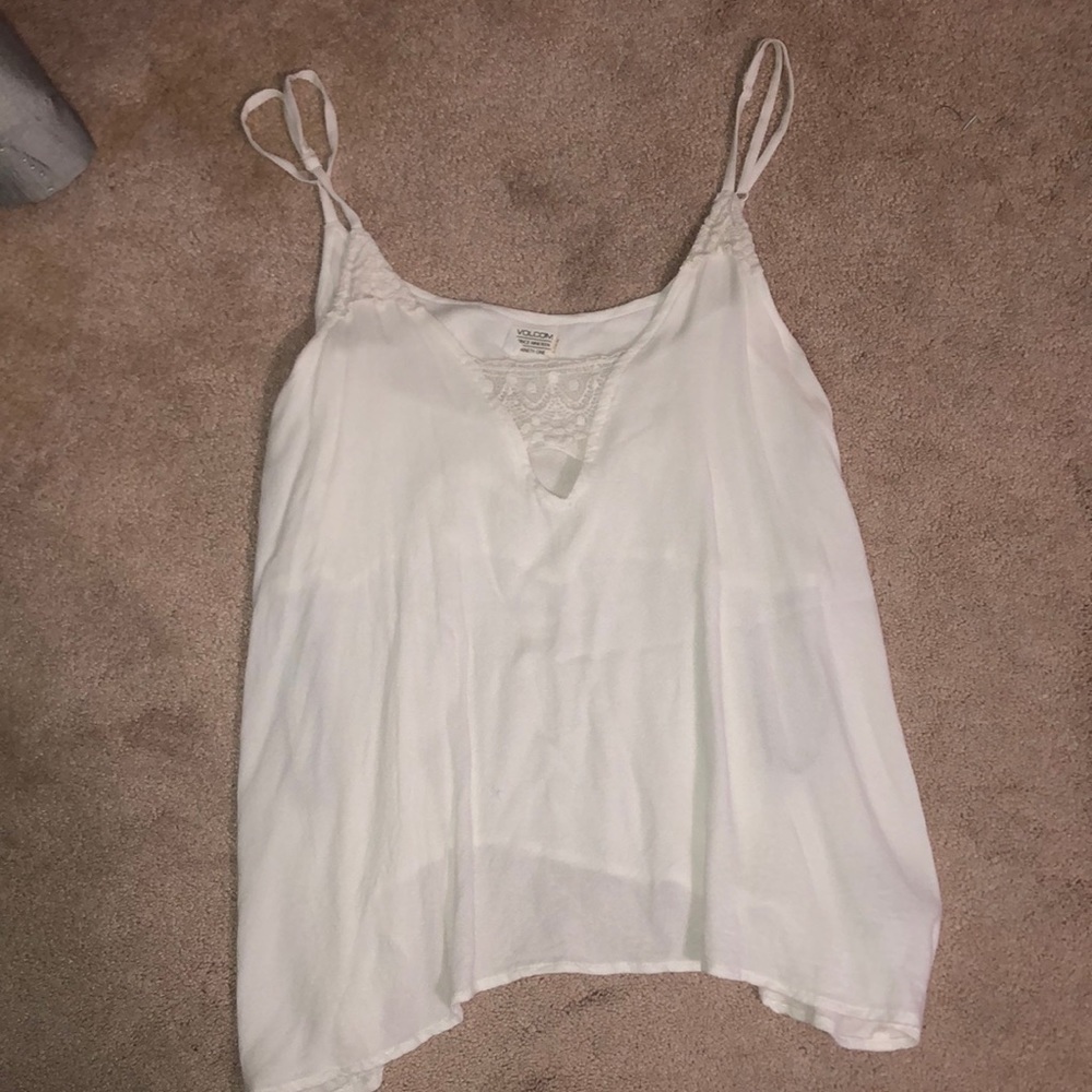 Volcom Large white summer tank top. Lace cut out
